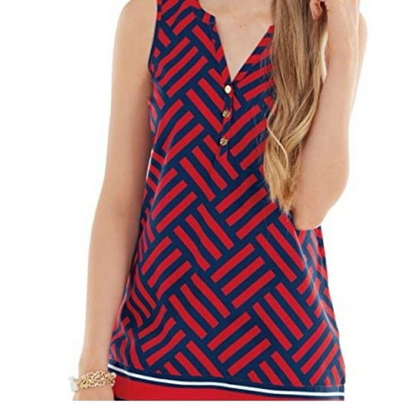 NWT Mud Pie Red & Navy Geometric Tank – Summer Must-Have - Picture 1 of 8